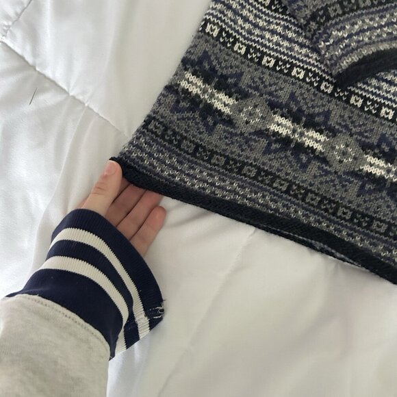 Vintage Jones Jeans Mens Large L Sweater 100% Wool Knit Snowflake Blue White - Picture 2 of 7